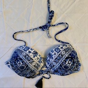 Xhilaration Blue Printed Push Up Bikini Top